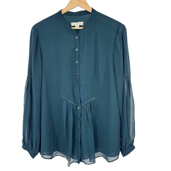 Coldwater Creek Womens Sheer Long Sleeve Peasant Blouse size large petite - Picture 1 of 12